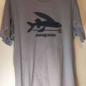 Patagonia Steel Gray Tee with Black Fish Graphic